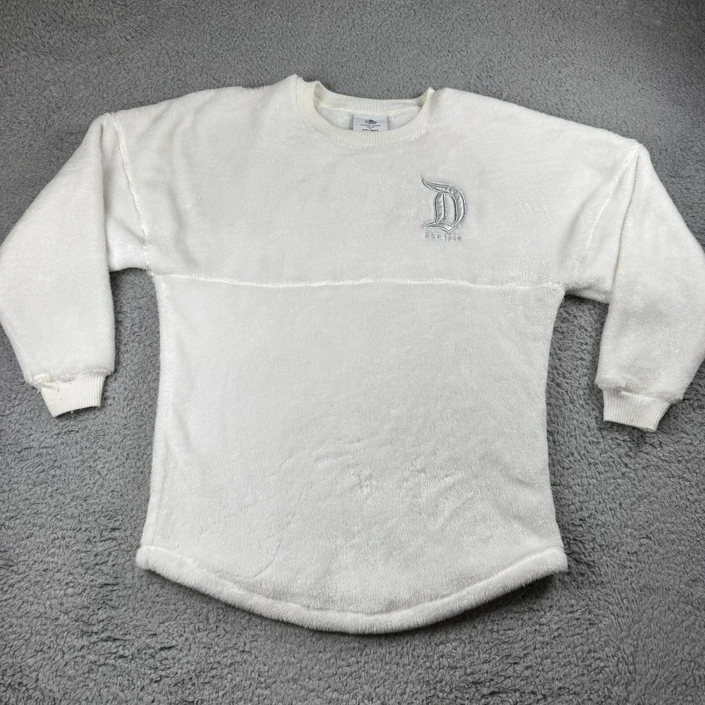 Authentic Disney Parks‎ Small White Pullover Sweater Disneyland Fleece *Flaws*